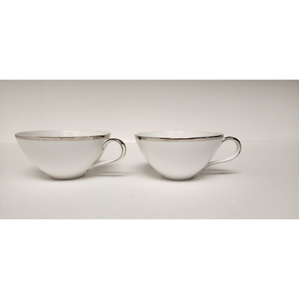 Harmony House Moderne Modern White Tea/Coffee Cup Set Silver Trim Japan 3545